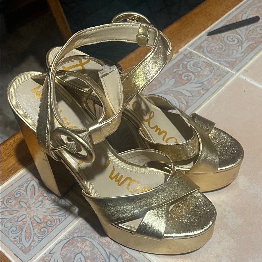 Sam Edelman Metallic Gold Platform Heels